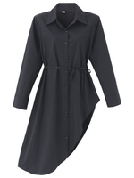 Asymmetric Hem Belt Design Loose Long Sleeve Casual Women Shirt