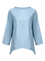 Asymmetric Solid Pockets Casual Long Sleeve Vintage Women Blouse