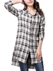Asymmetrical Hem Button Check Plaid Elegant Women Shirt Blouse