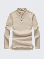Autumn Long-sleeved Ventilated Solid Color Linen Cotton Leisure Dress Shirts For Men