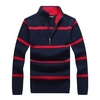 Autumn Winter Casual Stripe Half Zipper Up Stand Collar Slim Fit Knitted Sweater For Men