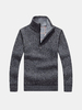 Autumn Winter Mens Knitted Wool Blend Thick Velvet Half-Open Zipper Casual Sweater