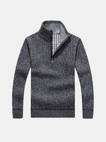 Autumn Winter Mens Knitted Wool Blend Thick Velvet Half-Open Zipper Casual Sweater