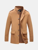 Autumn Winter Mens Plus Size Single Breasted Stand Collar Woolen Casual Slim Fit Coat