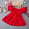 Baby Children Girl Chiffon Off-shoulder Pleated Short Sleeve Dress