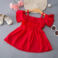 Baby Children Girl Chiffon Off-shoulder Pleated Short Sleeve Dress