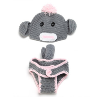 Baby Elephant Handmade Crochet Hat Diaper Set Newborn Photography Props