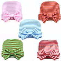 Baby Girls Cute Hat Soft Stripe Cap Hospital Beanie Hat With Lovely Bow