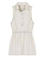 Backless Hollow Out Button Sleeveless Elastic Waist Turn-Down Collar Tunic Mini Dress