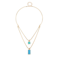 Balancing Style Alloy Tassel Double Chain Rectangle Square Pendant Necklace