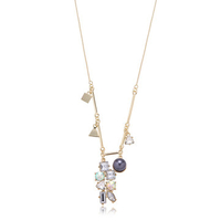 Balancing Style Vintage Alloy Triangle Square Black Pearl Rhinestone Necklace