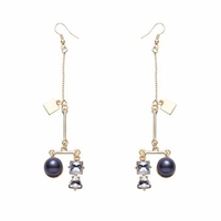 Balancing Style Vintage Balancing Black Pearl Square Long Rhinestone Earrings