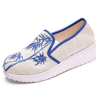 Bamboo Embroidered Canvas Platform Flat Casual Shoes