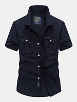 Band Collar Cargo Dress Shirts for Men