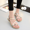 Bandage Strappy Peep Toe Shiny Flat Buckle Metal Color Sandals