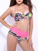 Bandeaubikini Halter Backless High Waist Pathchwork Printed Swimwear