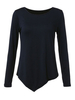 Basic Black Asymmetrical Solid Long Sleeve Casual Women T-Shirt