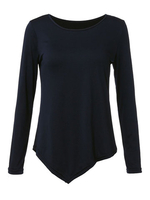 Basic Black Asymmetrical Solid Long Sleeve Casual Women T-Shirt