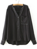Basic V Neck Loose Pocket Casusal Women Long Sleeve Blouse