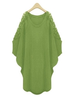 Bat Lace Crochet Solid Loose Casual Women Shirt