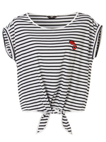 Bat Sleeve Stripe Preppy Style Casual Women Short T-Shirt