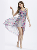 Beach Floral Printed Backless Asymmetric Hem V-neck Strap Chiffon Dress