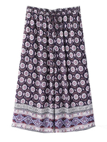 Beach Floral Printed Women Vintage Elastic Waist Wide Leg Pant