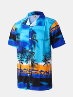 Beach Swimming Breathable Coconut Tree Printing Loose Hawaiian Shirts for Men