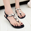 Bead Crystal Bohemia Sweet Elastic Clip Toe Flat Flip Flops Sandals