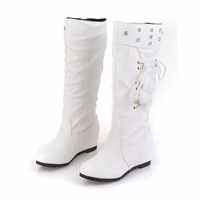 Bead Rivet Fur Lace Heel Increasing Knight Knee Boots