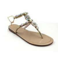 Beaded Crystal Rhinestones Clip Toe Bohemia Thong Flat Gladiators