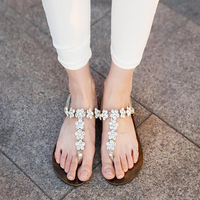 Beaded Flower Shiny Clip Toe Buckle Flat Retro Sandals