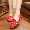 Bee Embroidered Canvas Red Flat Casual Women Shoes