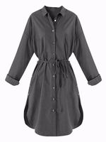 Belt Button Blouse Long Sleeve Lapel Mini Casual Women Dress