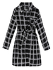 Belt Plaid Transparent Long Sleeve Chiffon Party Shirt Dress