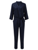 Belt Pocket Solid Three Quarter Sleeve V Neck Women Jumpsuits