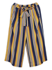 Belt Stripe Stretch Waist Wide Leg Cropped Casual Women Trousers Pants