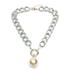 Big Pearl Pendant Link Chain Choker Statement Necklace