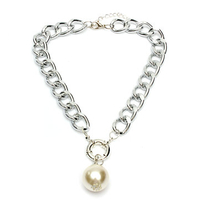 Big Pearl Pendant Link Chain Choker Statement Necklace