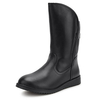 Big Size Black Round Toe Flat Slip On Mid Calf Boots