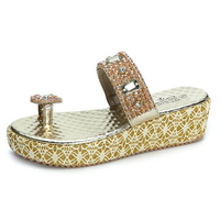 Big Size Bohemia Rhinestones Platform Slip On Casual Beach Slippers