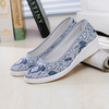Big Size Canvas Embroidery Pattern Pure Color Slip On Wedge Heel Casual Shoes