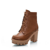 Big Size Chunky Heel Ankle Lace Up Pure Color Boots