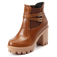 Big Size Chunky Heel Double Buckle Slip On Ankle Boots