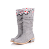 Big Size Embroidery Floral Print Sweet Mid Calf Square Heel Retro Boots
