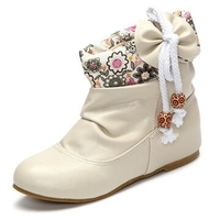 Big Size Flower Bowknot Lace Heel Increasing Folded Ankle Boots