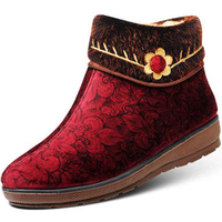 Big Size Flower Button Pattern Vintage Flat Ankle Warm Cotton Boots