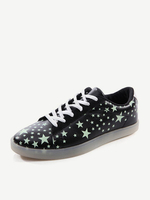 Big Size Fluorescent Light Up Star Lace Up Flat Casual Sport Sneakers