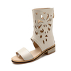 Big Size Hollow Out Peep Toe Pure Color Mid Calf Zipper Sandals