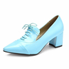 Big Size Pointed Toe Pu Pure Color Office Work Lace Up Square Heel Shoes